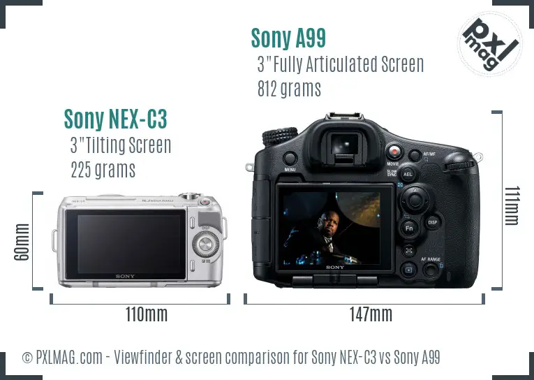 Sony NEX-C3 vs Sony A99 Screen and Viewfinder comparison