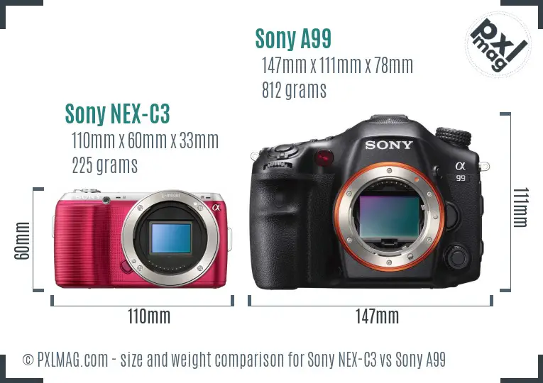Sony NEX-C3 vs Sony A99 size comparison