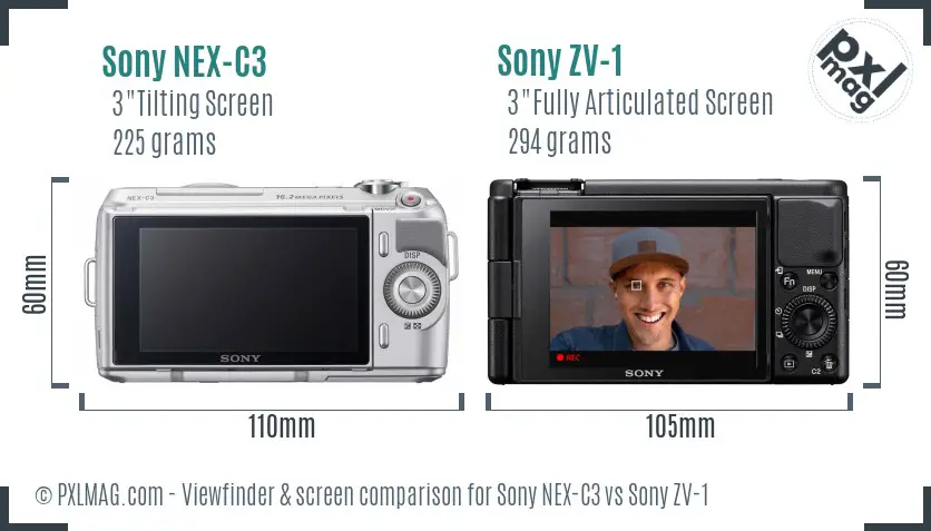 Sony NEX-C3 vs Sony ZV-1 Screen and Viewfinder comparison