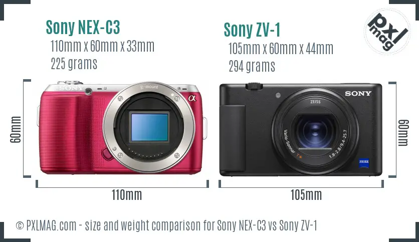 Sony NEX-C3 vs Sony ZV-1 size comparison