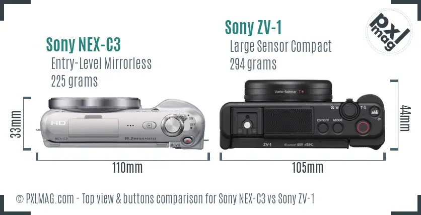 Sony NEX-C3 vs Sony ZV-1 top view buttons comparison
