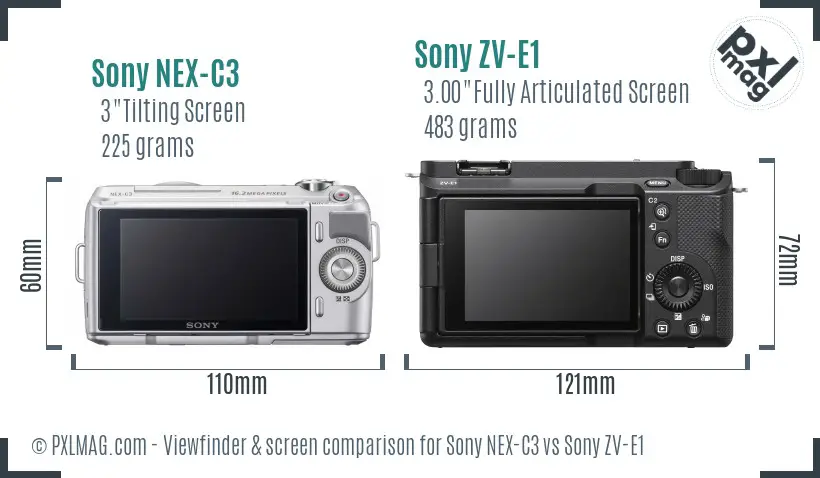 Sony NEX-C3 vs Sony ZV-E1 Screen and Viewfinder comparison