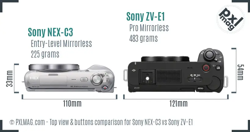 Sony NEX-C3 vs Sony ZV-E1 top view buttons comparison