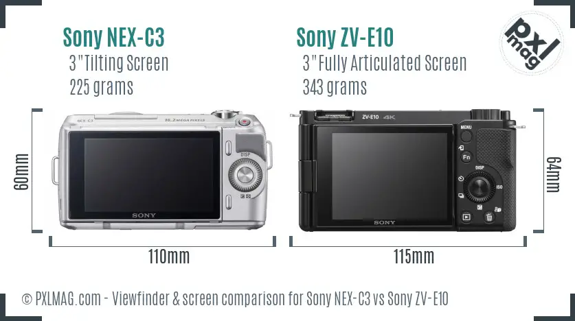 Sony NEX-C3 vs Sony ZV-E10 Screen and Viewfinder comparison