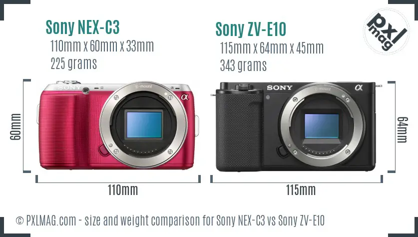 Sony NEX-C3 vs Sony ZV-E10 size comparison