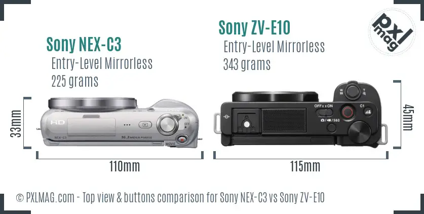 Sony NEX-C3 vs Sony ZV-E10 top view buttons comparison