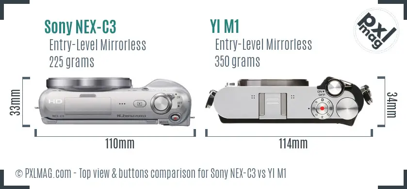 Sony NEX-C3 vs YI M1 top view buttons comparison