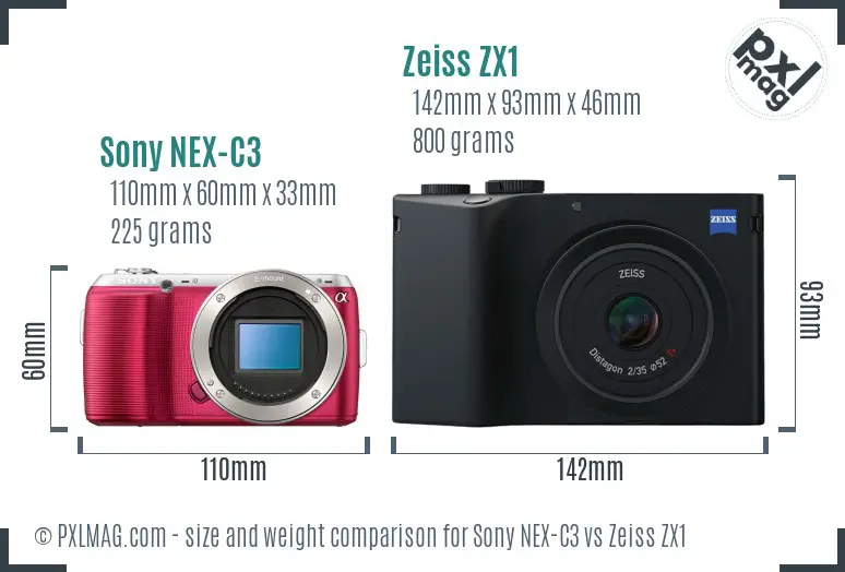 Sony NEX-C3 vs Zeiss ZX1 size comparison