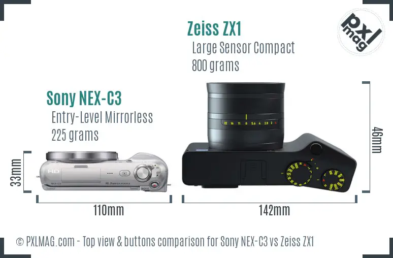 Sony NEX-C3 vs Zeiss ZX1 top view buttons comparison