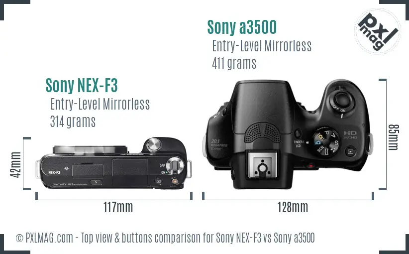 Sony NEX-F3 vs Sony a3500 top view buttons comparison