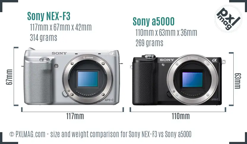 Sony NEX-F3 vs Sony a5000 size comparison