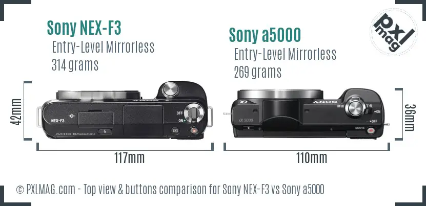 Sony NEX-F3 vs Sony a5000 top view buttons comparison