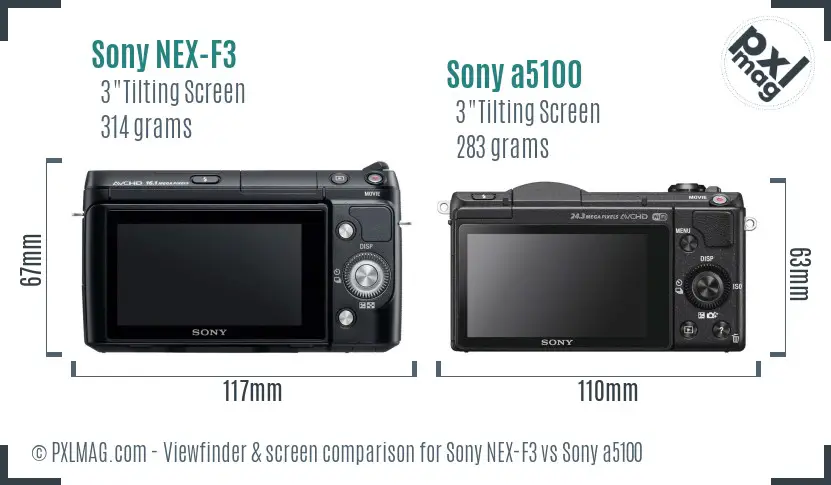 Sony NEX-F3 vs Sony a5100 Screen and Viewfinder comparison
