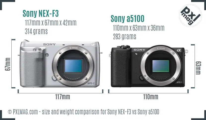 Sony NEX-F3 vs Sony a5100 size comparison