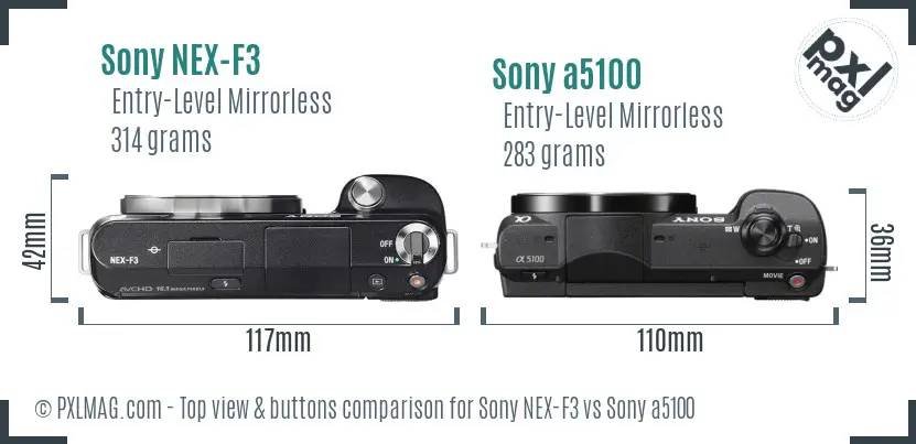 Sony NEX-F3 vs Sony a5100 top view buttons comparison