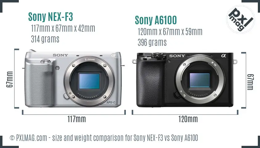 Sony NEX-F3 vs Sony A6100 size comparison
