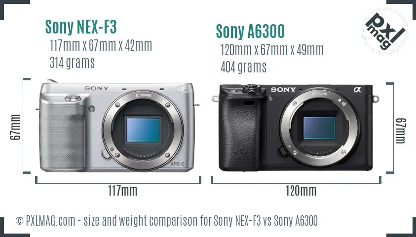 Sony NEX-F3 vs Sony A6300 size comparison