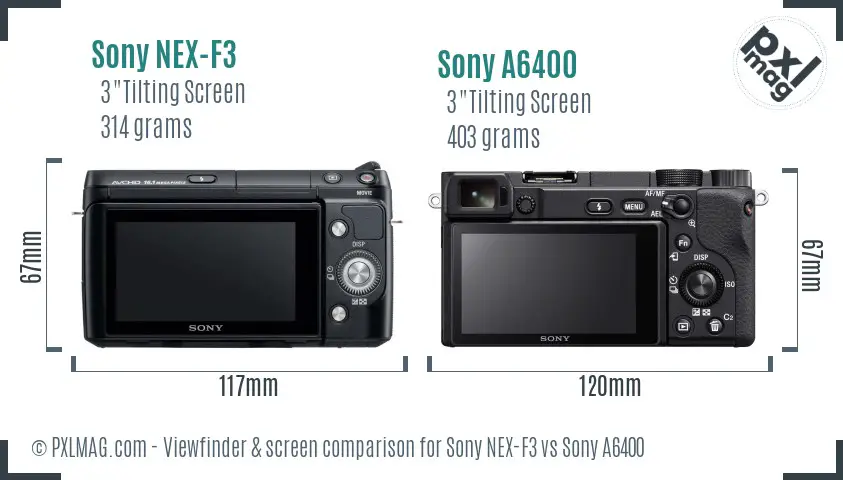 Sony NEX-F3 vs Sony A6400 Screen and Viewfinder comparison