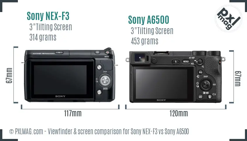 Sony NEX-F3 vs Sony A6500 Screen and Viewfinder comparison