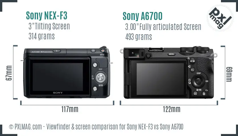 Sony NEX-F3 vs Sony A6700 Screen and Viewfinder comparison