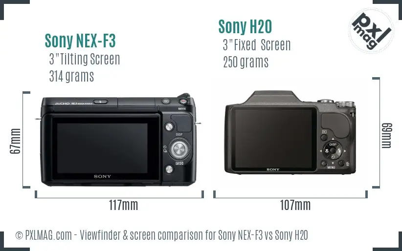 Sony NEX-F3 vs Sony H20 Screen and Viewfinder comparison