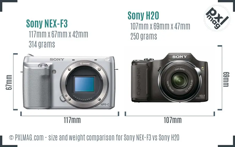 Sony NEX-F3 vs Sony H20 size comparison