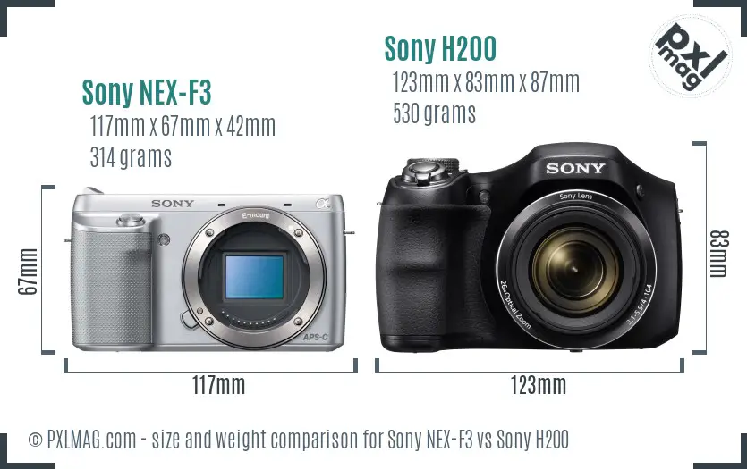 Sony NEX-F3 vs Sony H200 size comparison