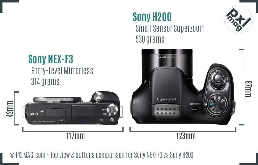 Sony NEX-F3 vs Sony H200 top view buttons comparison