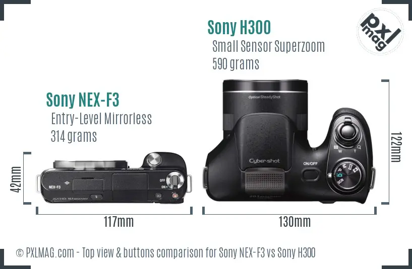 Sony NEX-F3 vs Sony H300 top view buttons comparison