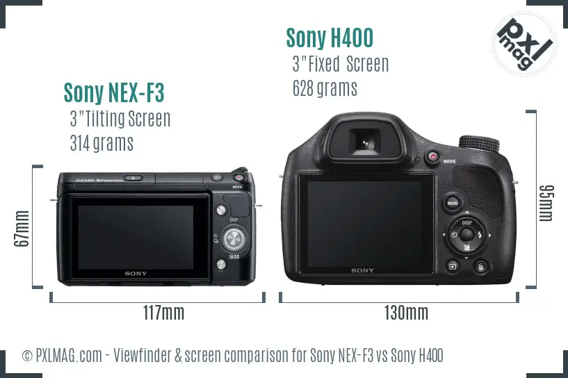 Sony NEX-F3 vs Sony H400 Screen and Viewfinder comparison