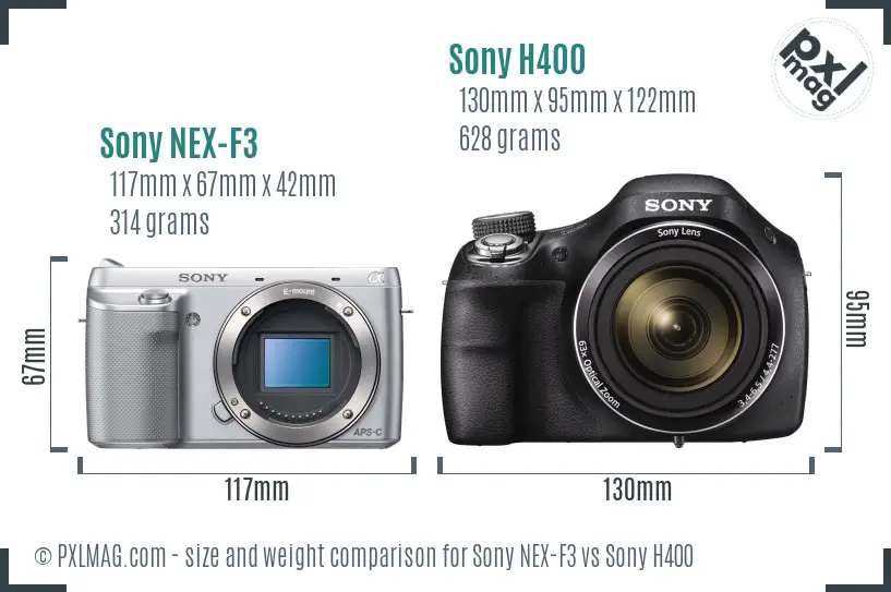 Sony NEX-F3 vs Sony H400 size comparison
