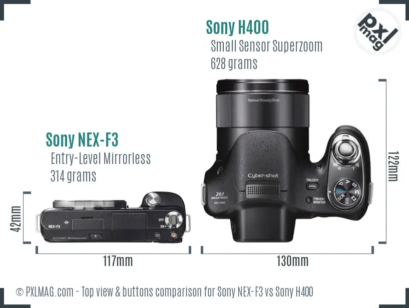 Sony NEX-F3 vs Sony H400 top view buttons comparison