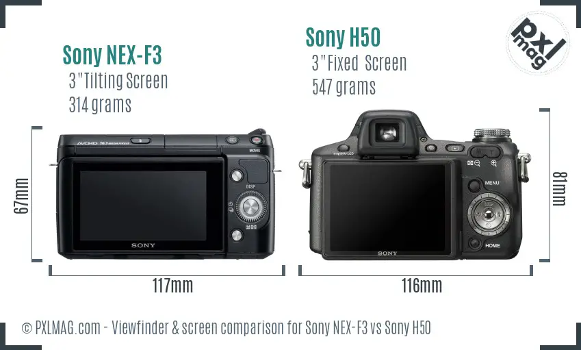 Sony NEX-F3 vs Sony H50 Screen and Viewfinder comparison