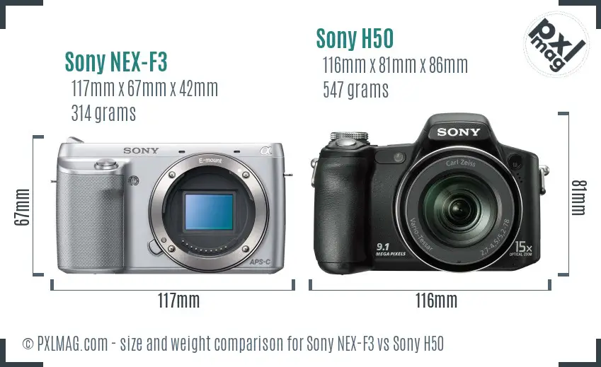 Sony NEX-F3 vs Sony H50 size comparison