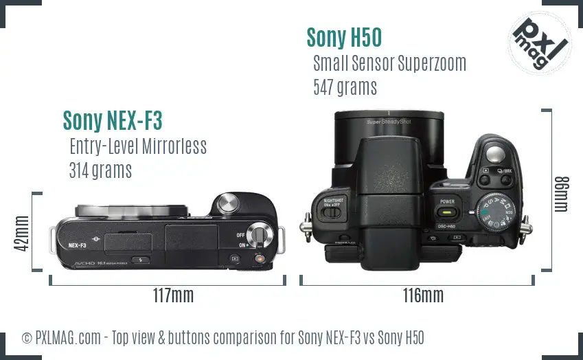 Sony NEX-F3 vs Sony H50 top view buttons comparison