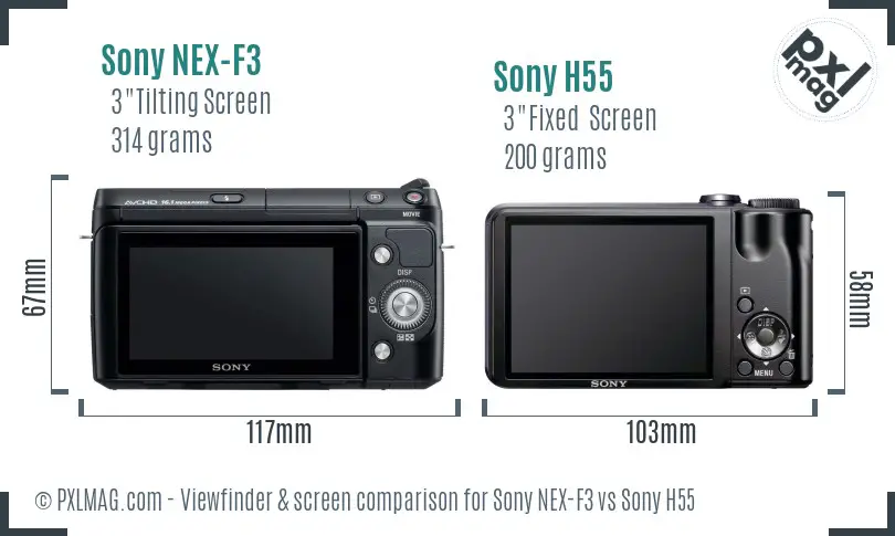 Sony NEX-F3 vs Sony H55 Screen and Viewfinder comparison
