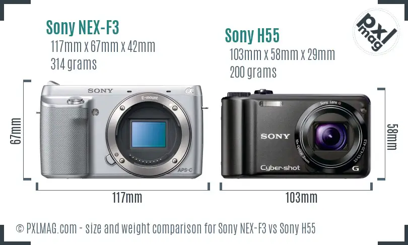 Sony NEX-F3 vs Sony H55 size comparison