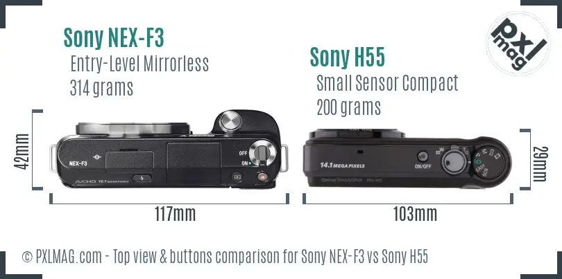 Sony NEX-F3 vs Sony H55 top view buttons comparison