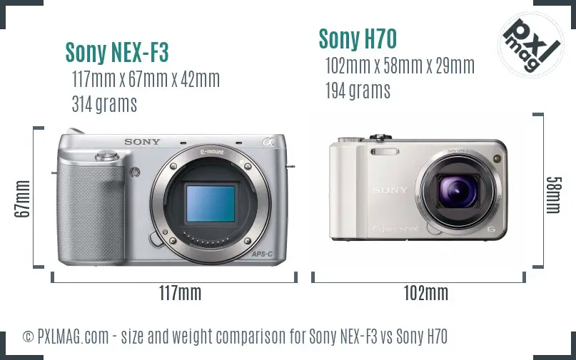 Sony NEX-F3 vs Sony H70 size comparison