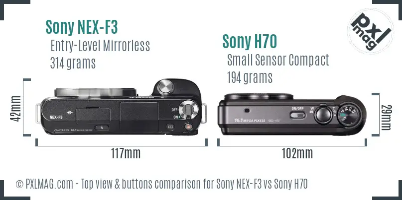 Sony NEX-F3 vs Sony H70 top view buttons comparison