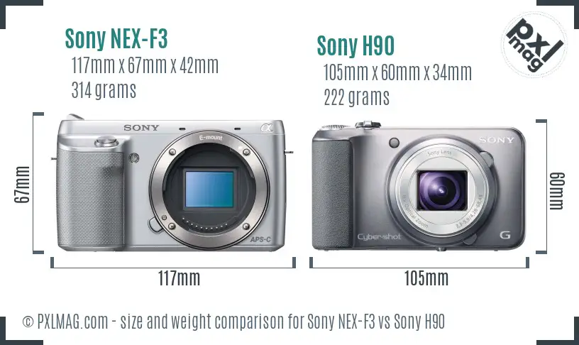 Sony NEX-F3 vs Sony H90 size comparison