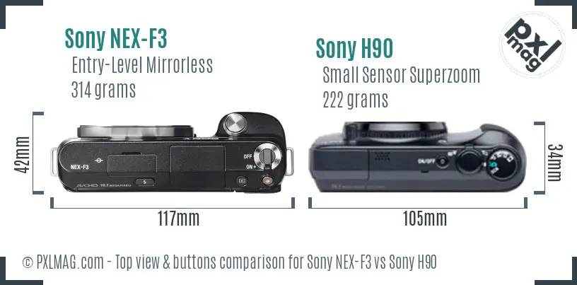 Sony NEX-F3 vs Sony H90 top view buttons comparison