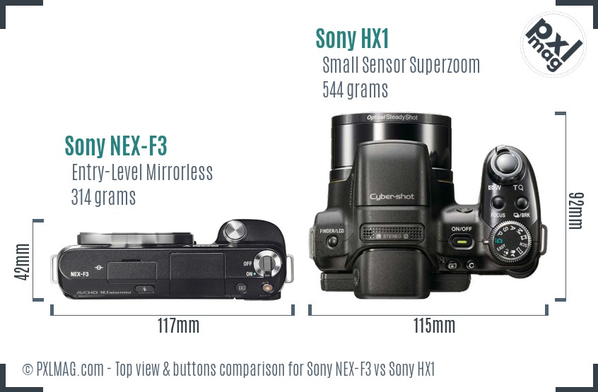 Sony NEX-F3 vs Sony HX1 top view buttons comparison