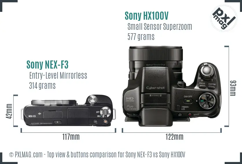 Sony NEX-F3 vs Sony HX100V top view buttons comparison