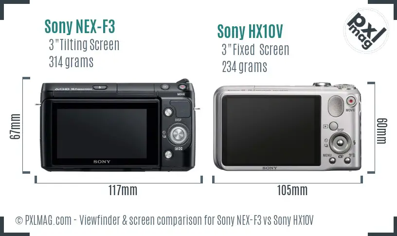 Sony NEX-F3 vs Sony HX10V Screen and Viewfinder comparison