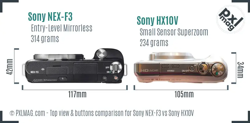Sony NEX-F3 vs Sony HX10V top view buttons comparison