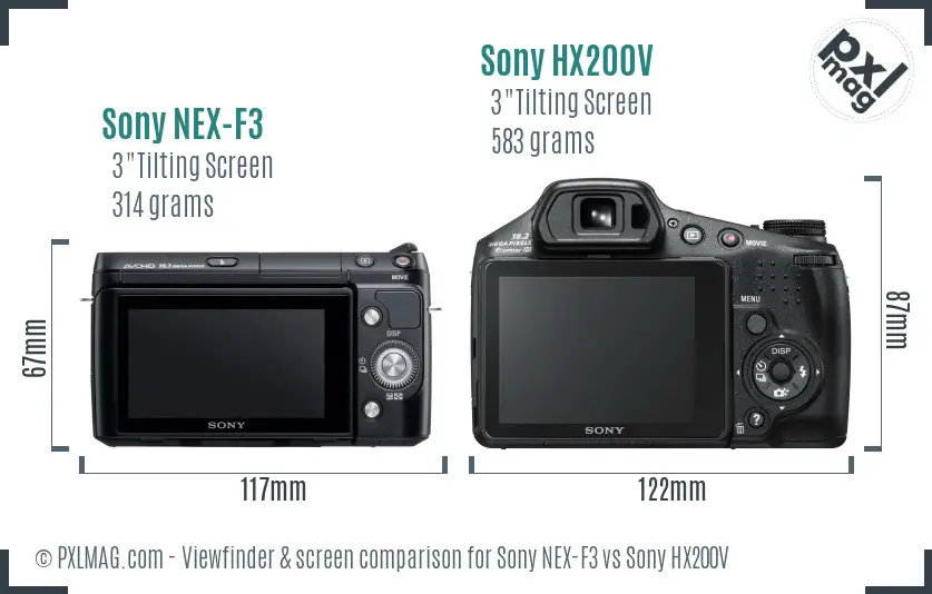 Sony NEX-F3 vs Sony HX200V Screen and Viewfinder comparison