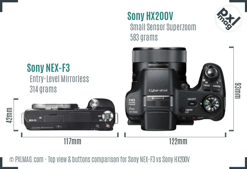 Sony NEX-F3 vs Sony HX200V top view buttons comparison