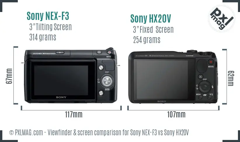 Sony NEX-F3 vs Sony HX20V Screen and Viewfinder comparison