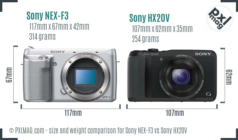 Sony NEX-F3 vs Sony HX20V size comparison